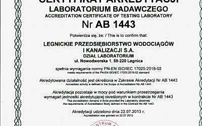 Certyfikat Akredytacji Laboratorium Badawczego