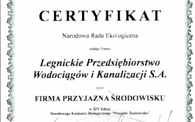 Certyfikat - Przedsiębiorstwo Przyjazne Środowisku